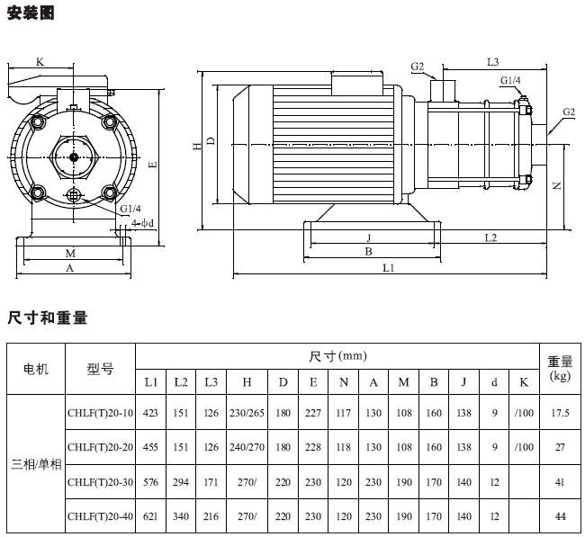 不銹鋼多級(jí)離心泵安裝圖、尺寸及重量