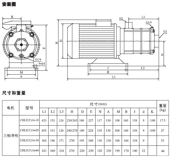 不銹鋼多級(jí)離心泵安裝圖、尺寸及重量