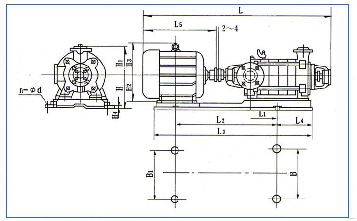 D、DG型臥式多級離心泵安裝結(jié)構(gòu)圖
